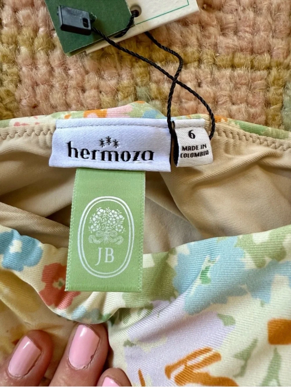 Hermoza Floral Two-Piece Swim Set in Cream, Pink, Blue, Green, Orange - Picture 3 of 4